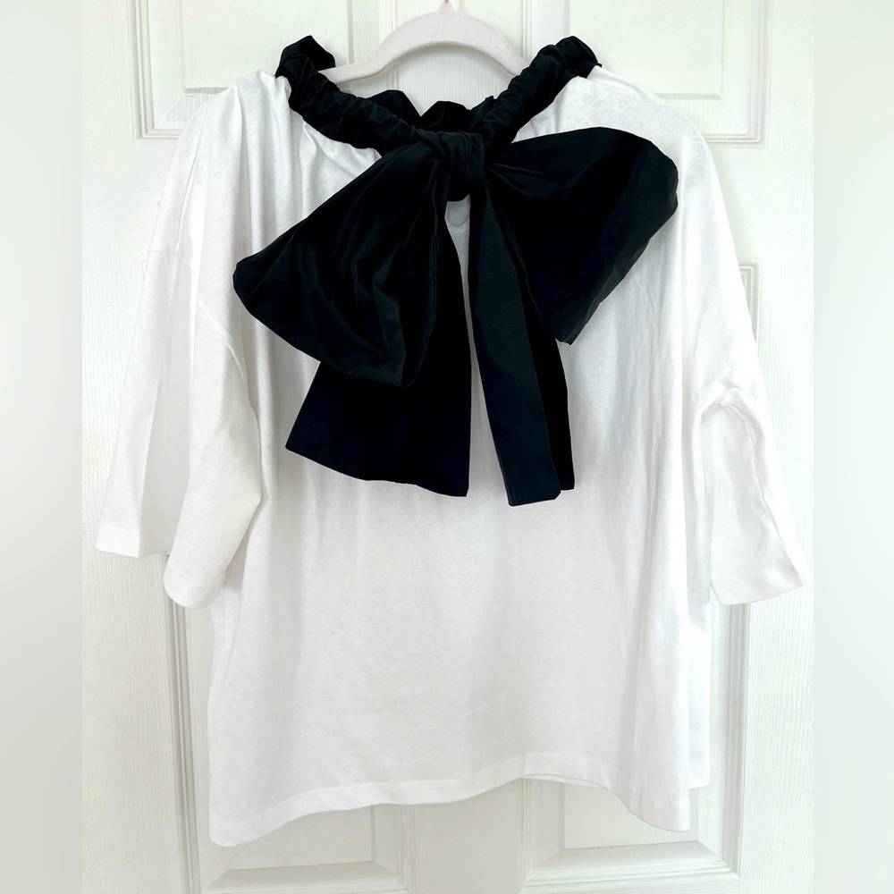 REDValentino Bow-Detailed Short Sleeve Cotton Top - Picture 4 of 6